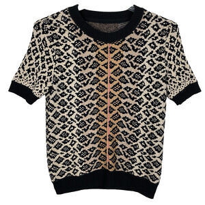 Anthropologie Maeve Ellinor Knit Top Size XS Leopard Print Wool Cashmere Blend